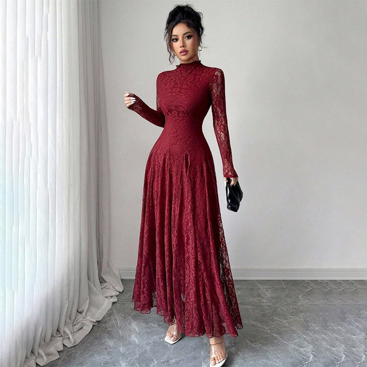 Damen Elegantes Hochzeitskleid mit Spitzenärmeln Drune