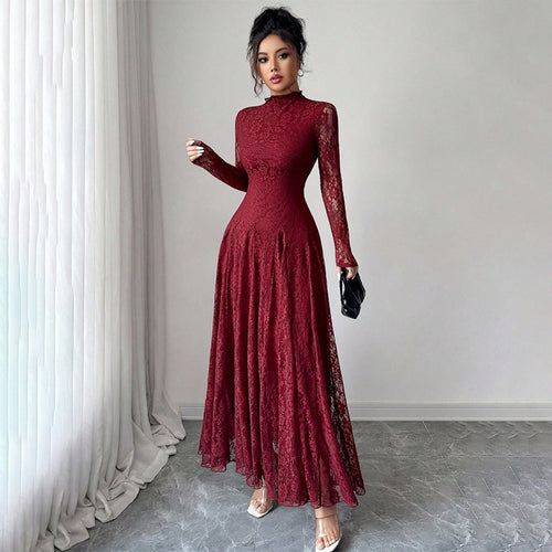 Damen Elegantes Hochzeitskleid mit Spitzenärmeln Drune