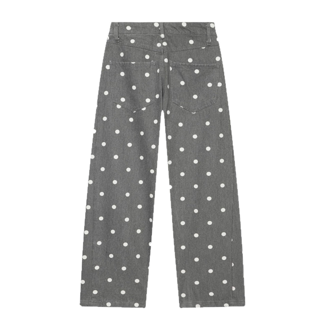 Damen Hochgeschnittene Culotte-Jeans mit weitem Bein, Polka-Dot-Print und aufgesetzten Gesäßtaschen Drune
