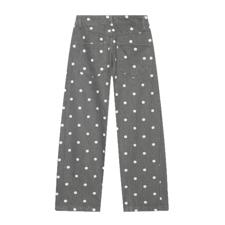 Damen Hochgeschnittene Culotte-Jeans mit weitem Bein, Polka-Dot-Print und aufgesetzten Gesäßtaschen Drune