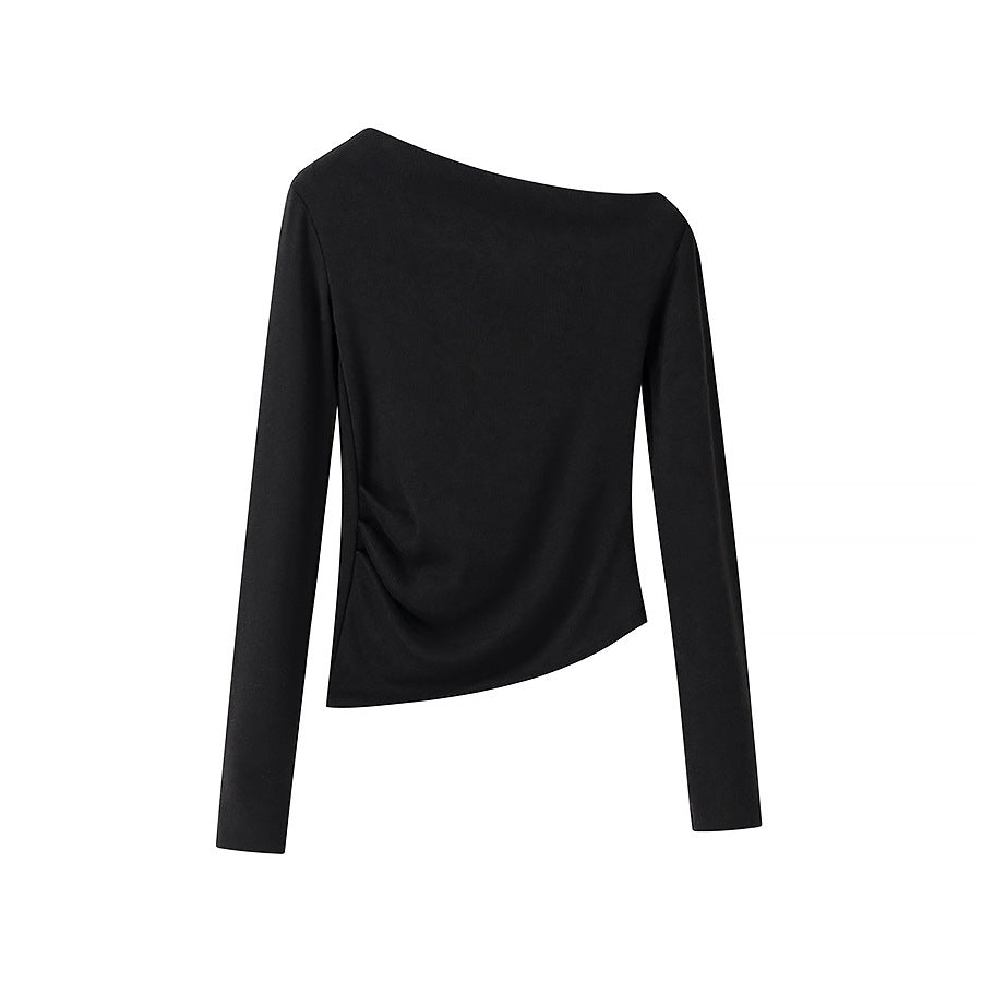 Damen Asymmetrisches One-Shoulder Langarmshirt mit seitlicher Raffung Drune