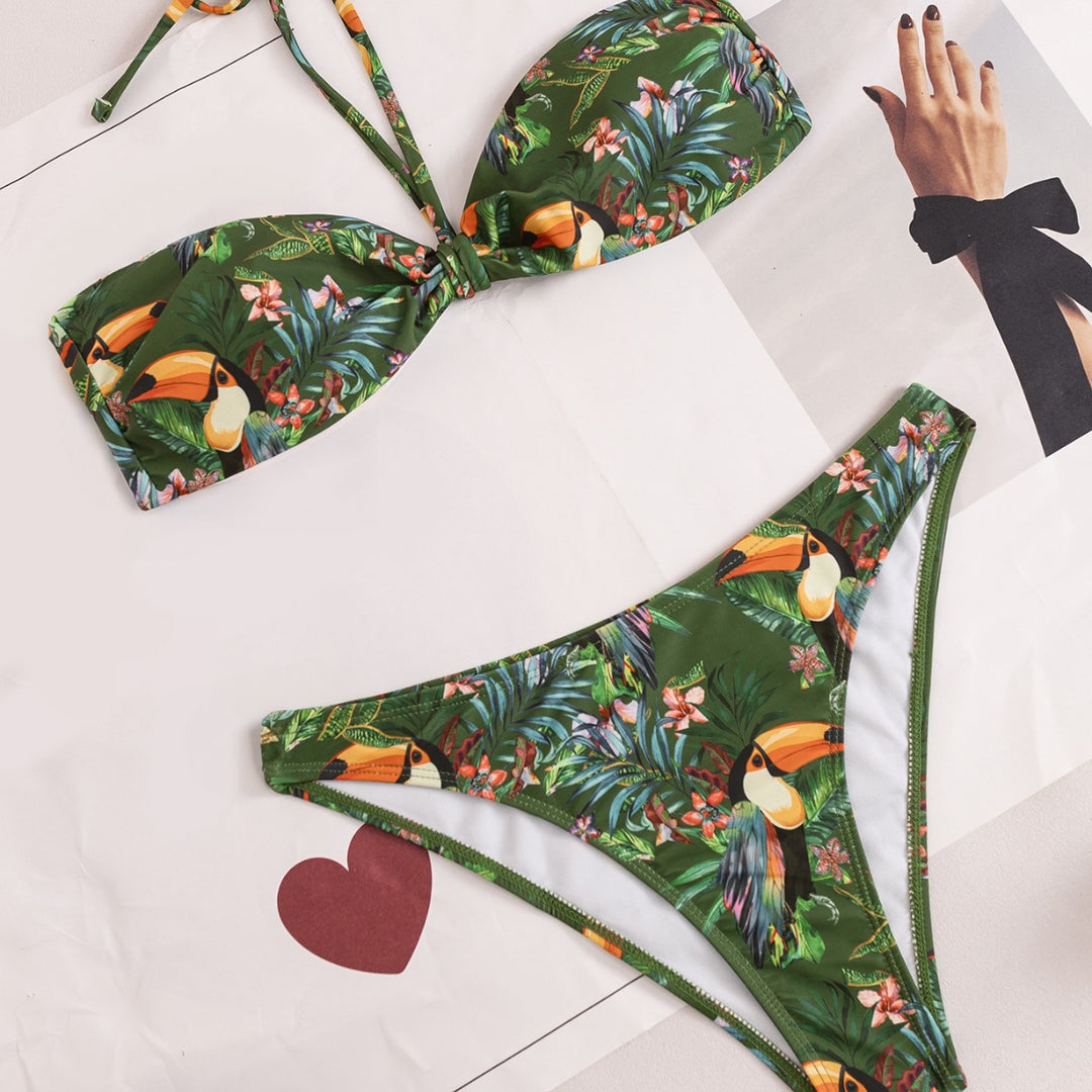 Damen Bandeau-Bikini mit exotischem Tropenmuster Drune