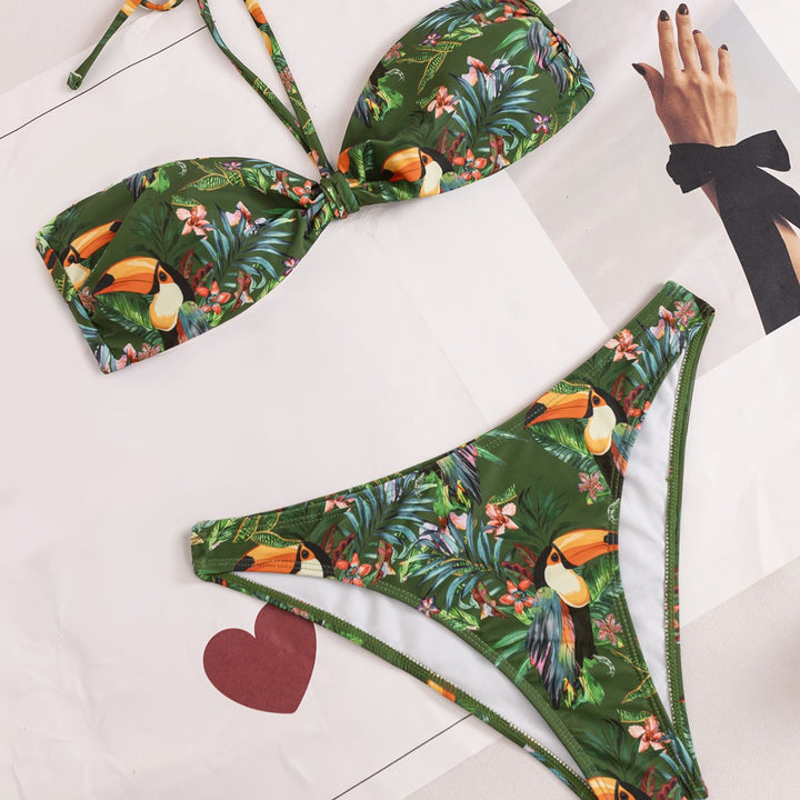 Damen Bandeau-Bikini mit exotischem Tropenmuster Drune