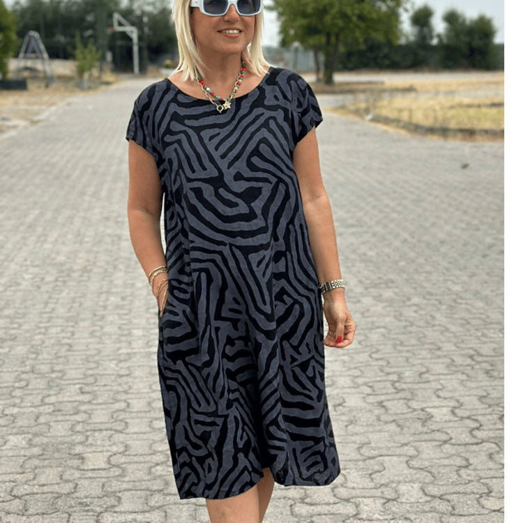 Damen nan knielanges A-Linien-Midikleid mit strukturierter Jacquardoptik und Rundhalsausschnitt Drune