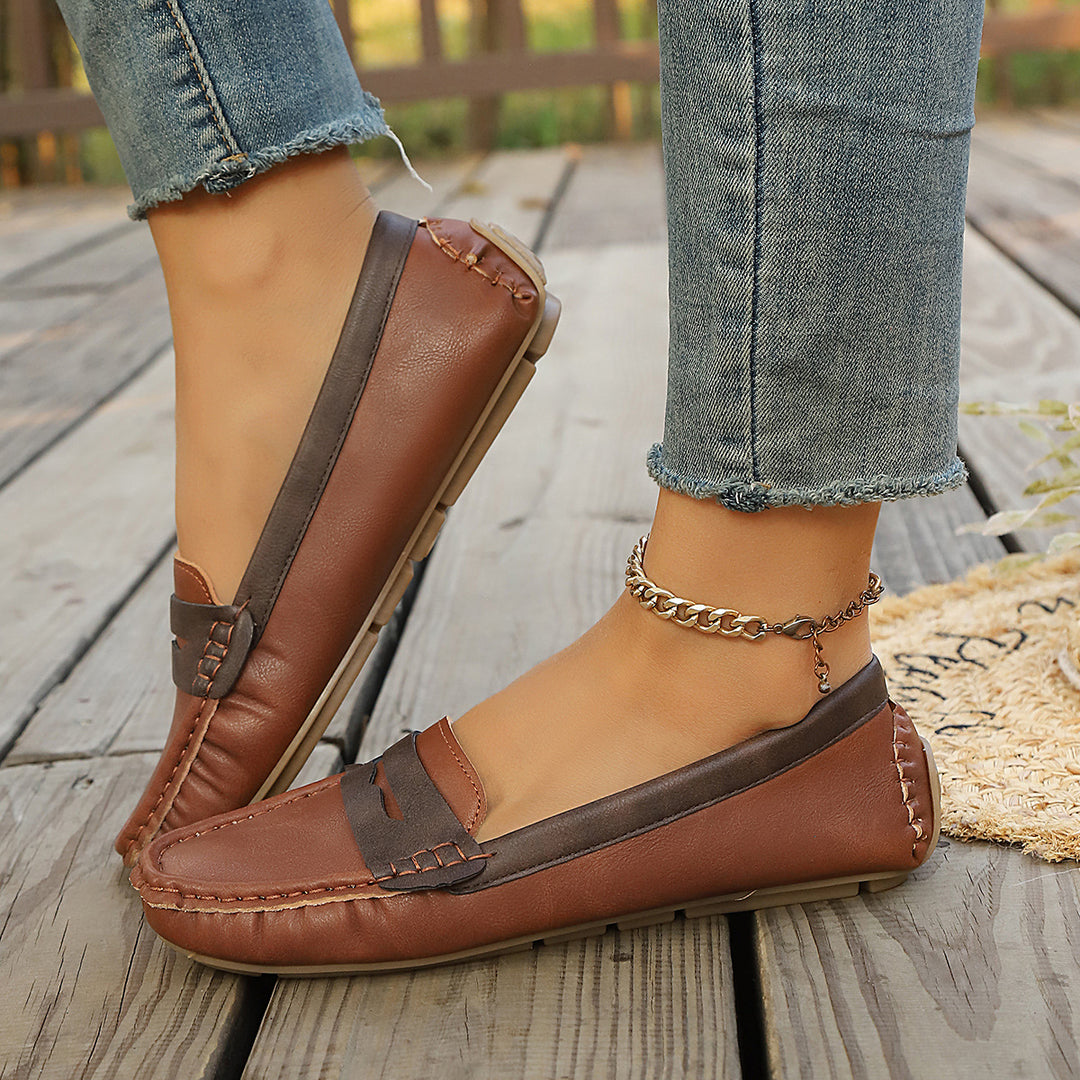 Damen nan klassische Penny-Loafer aus weichem Kunstleder mit gesteppter Rahmennaht und gepolsterter Komfortinnensohle Drune