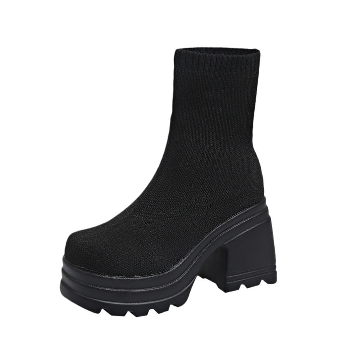 Damen Chunky Stiefeletten mit hohem Absatz und flexiblem Strickdesign Drune