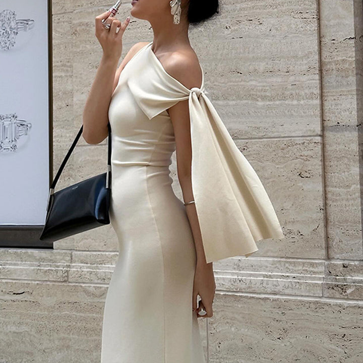 Damen Maxikleid mit asymmetrischem Ausschnitt und raffiniertem Schleifendetail Drune