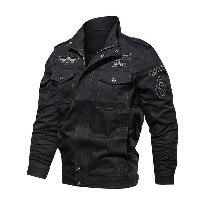 Herren Militärische Canvas-Fieldjacke mit Aufnähern und Stehkragen Drune