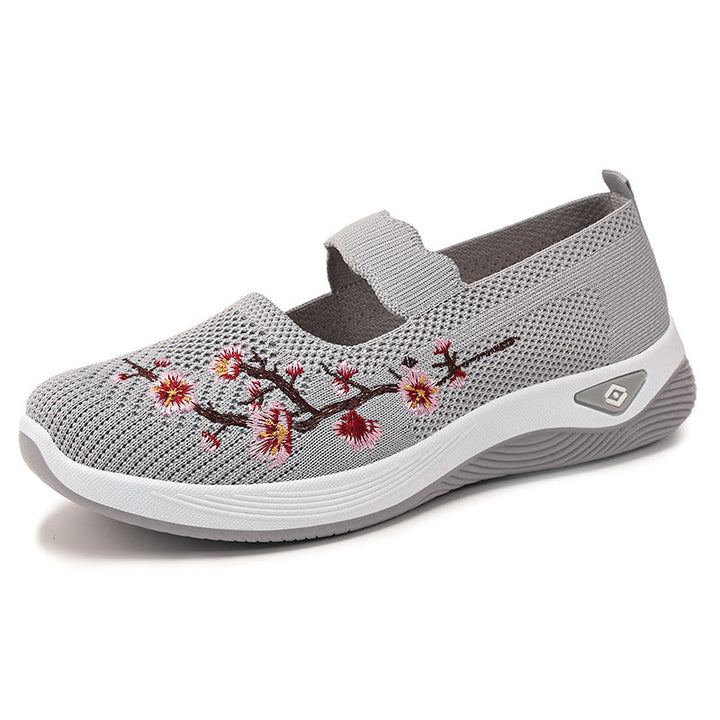 Damen Sportliche Slip-On Sneakers mit floralem Stickdesign Drune