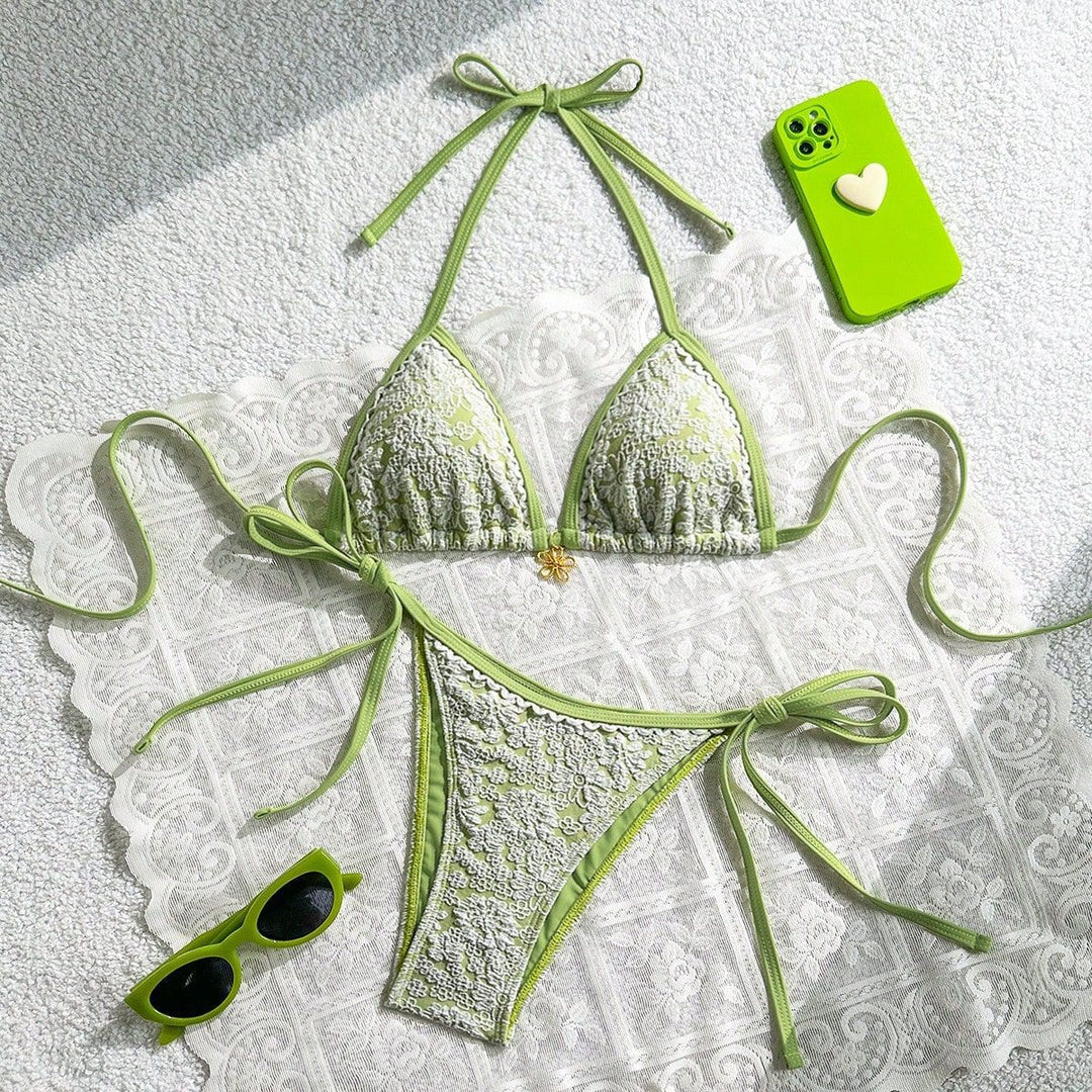 Damen Spitzenverzierte Triangel-Bikini Drune