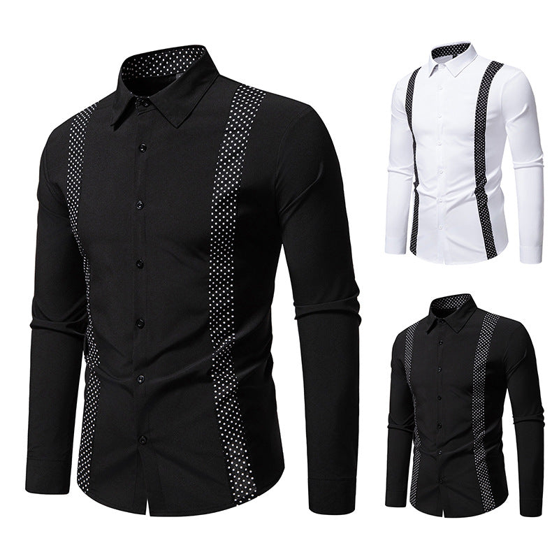 Herren Figurbetontes Hemd mit kontrastierenden Polka‑Dot Seiteneinsätzen und Kentkragen Drune