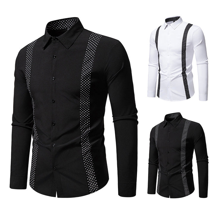 Herren Figurbetontes Hemd mit kontrastierenden Polka‑Dot Seiteneinsätzen und Kentkragen Drune