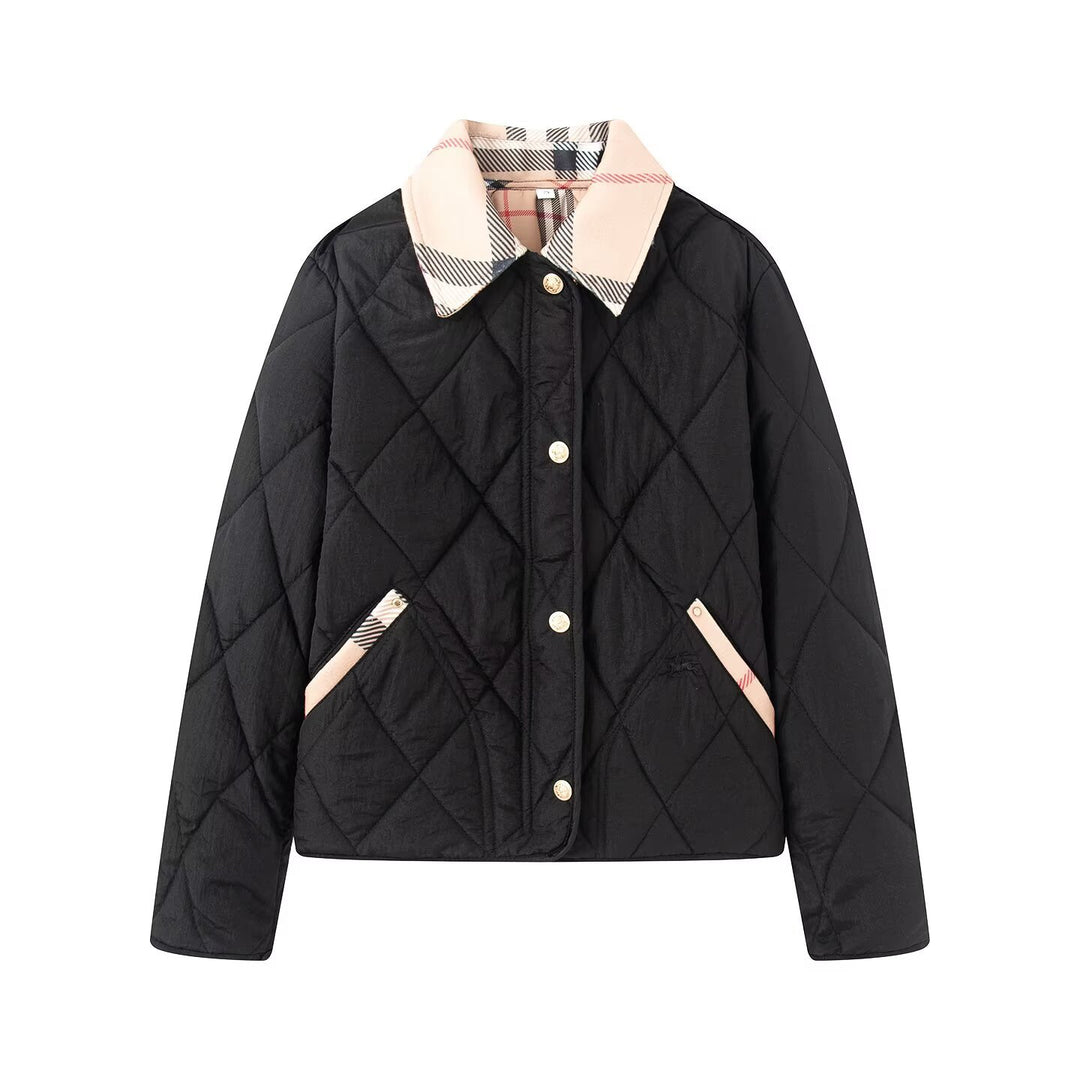 Damen Steppjacke mit karierter Kragen- und Taschenblende Drune