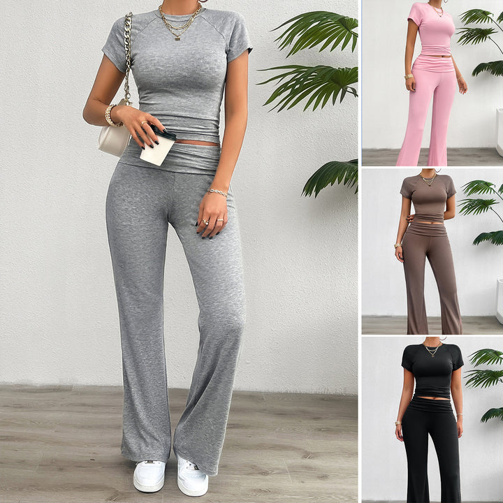 Damen Freizeit-Loungewear-Set mit cropped Oberteil und weiter Hose Drune