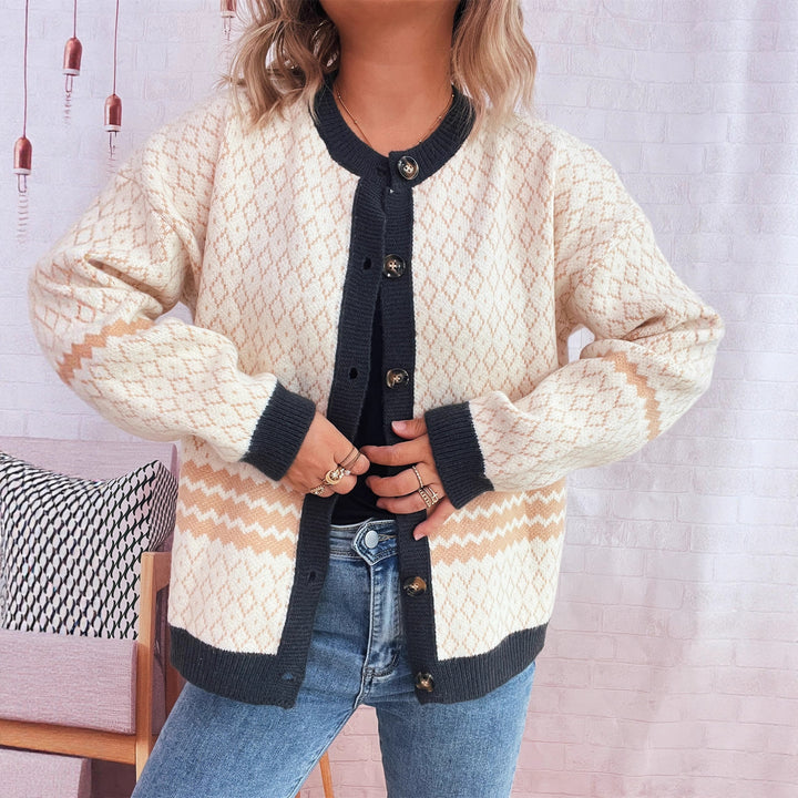 Damen Strickjacke mit geometrischem Muster und eleganten Knopfdetails Drune