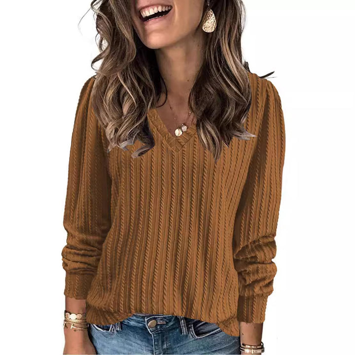 Damen Feinstrick-Langarmshirt mit V‑Ausschnitt und Zopfmuster Drune