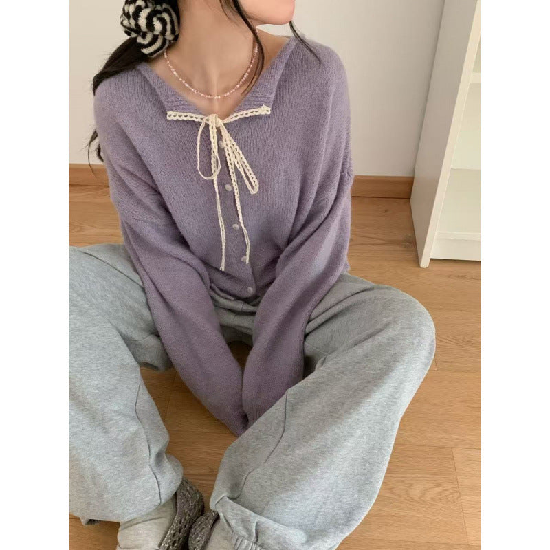Damen Knopf-Cardigan mit romantischem Kordelzug Drune