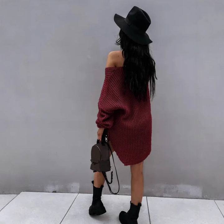 Damen Grobstrick Pullover mit V-Ausschnitt und weitem Schnitt Drune