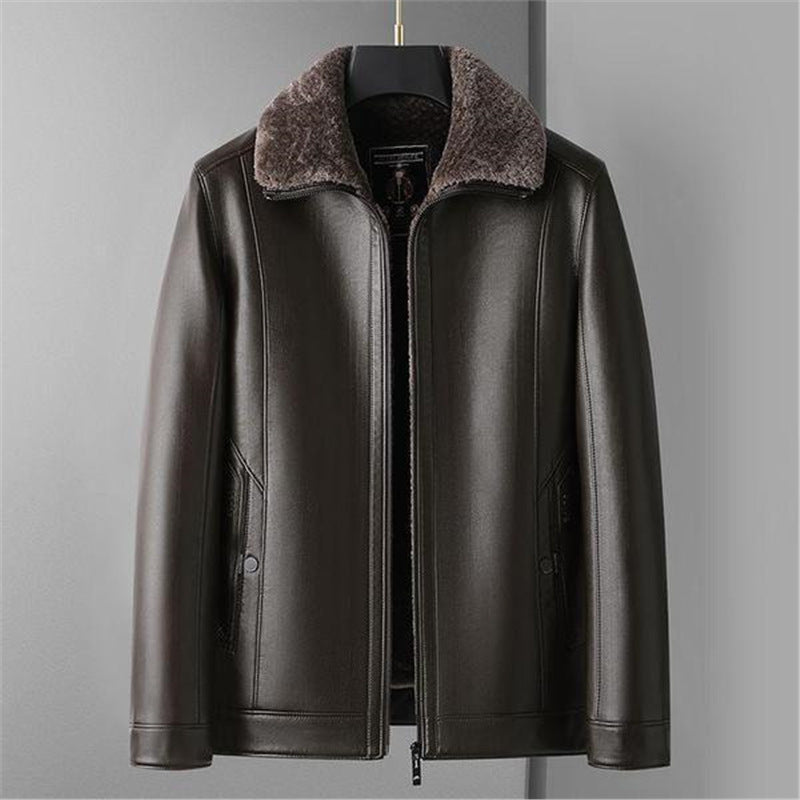 Herren Schaffellgefütterte Echtlederjacke mit Thermofutter und Stehkragen Drune
