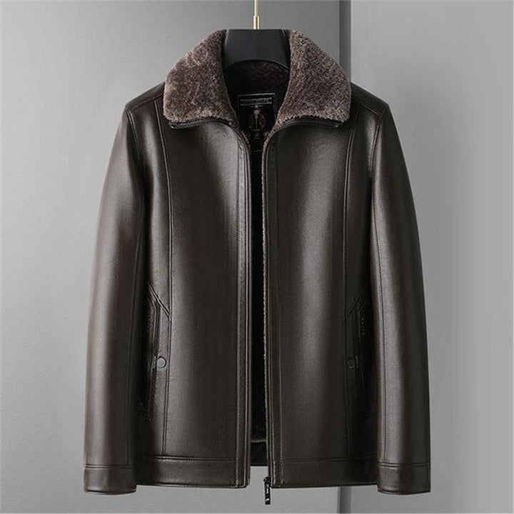 Herren Schaffellgefütterte Echtlederjacke mit Thermofutter und Stehkragen Drune