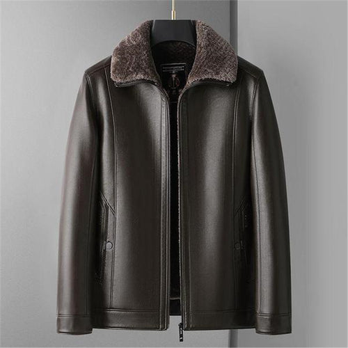 Herren Schaffellgefütterte Echtlederjacke mit Thermofutter und Stehkragen Drune