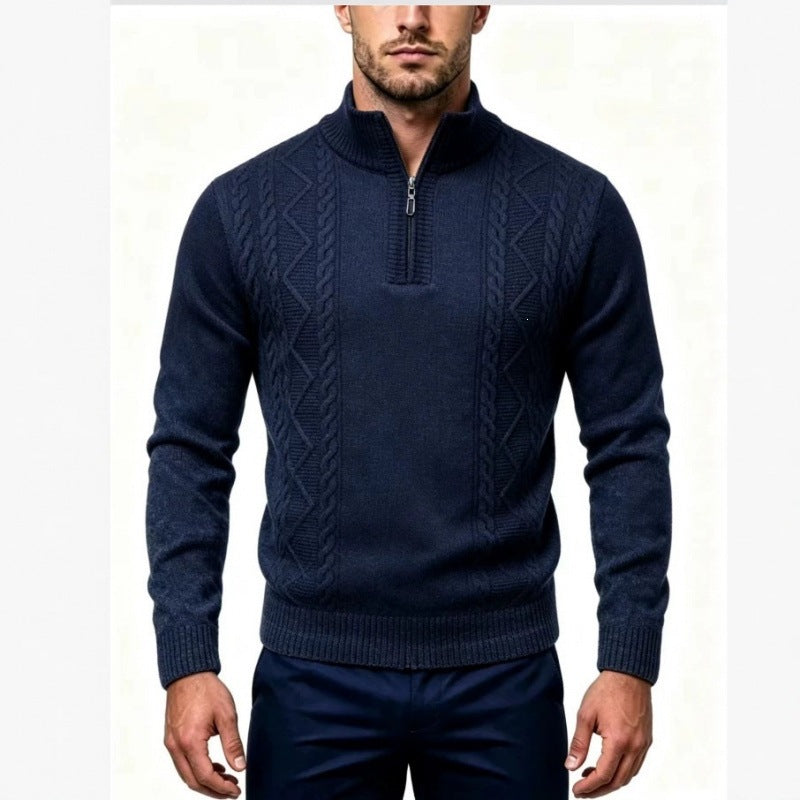 Herren Strukturierter Halbzip-Pullover mit Stehkragen und Zopfmuster-Details Drune