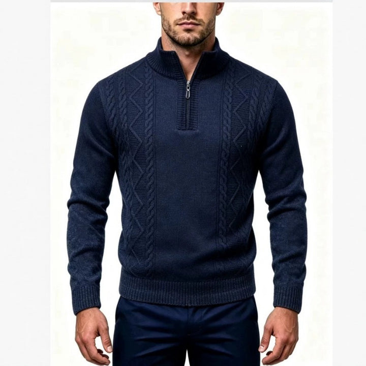 Herren Strukturierter Halbzip-Pullover mit Stehkragen und Zopfmuster-Details Drune