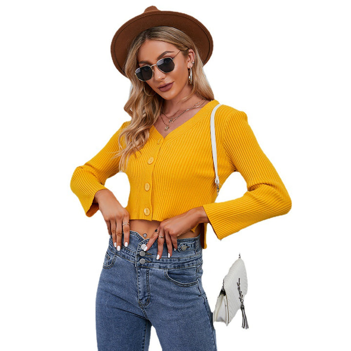 Damen Cropped Strickjacke mit modernen Knopfdetails Drune