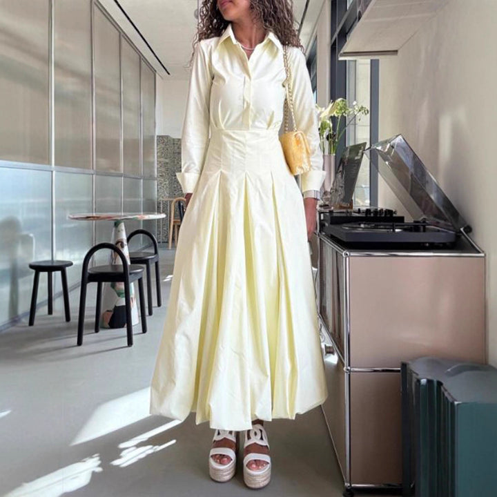 Damen Hemdblusenkleid mit taillierter Korsagenpassform und weitem Faltenrock Drune