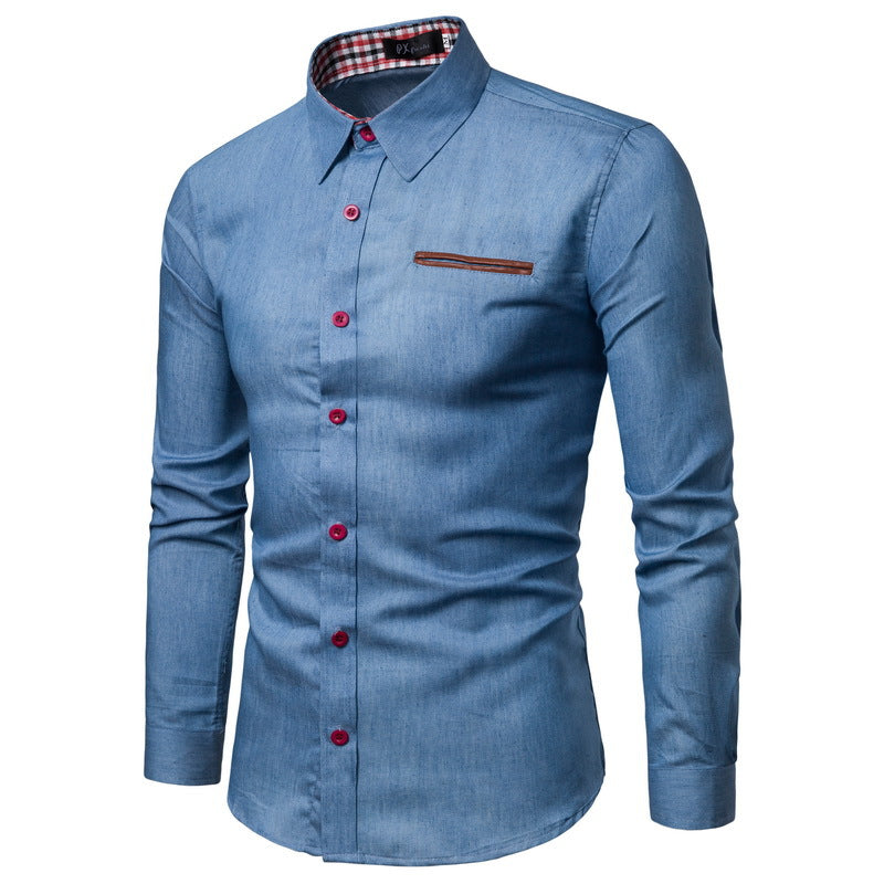 Herren klassisches Denim-Hemd mit kontrastierenden Akzenten Drune