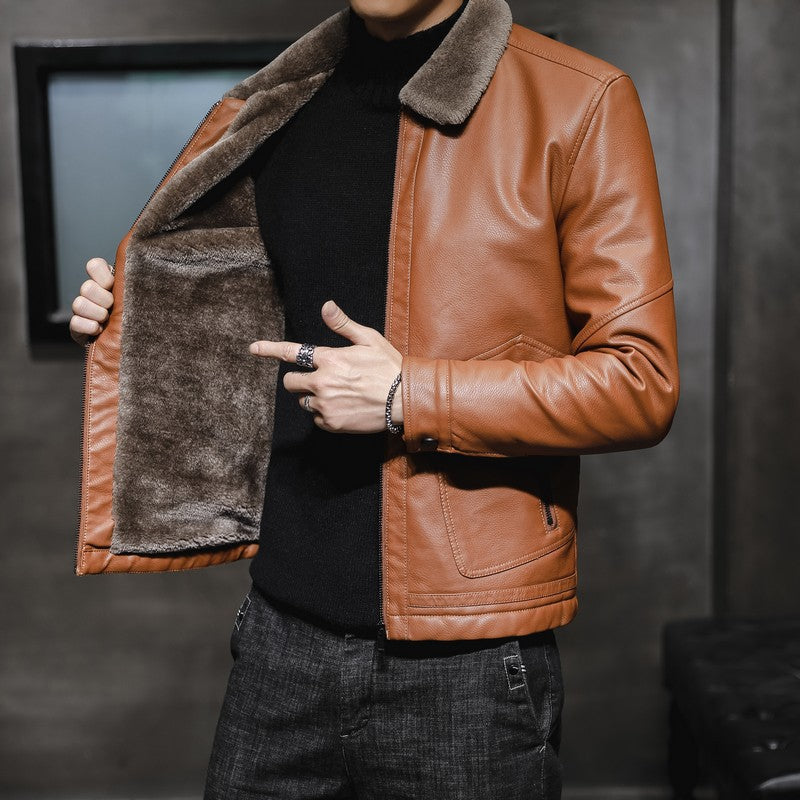 Herren Klassische Lederjacke mit Futter Drune