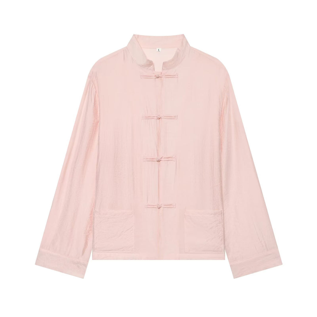 Damen Asiatisch-inspirierte Übergangsjacke mit Stehkragen, Knotenverschlüssen und aufgesetzten Taschen Drune