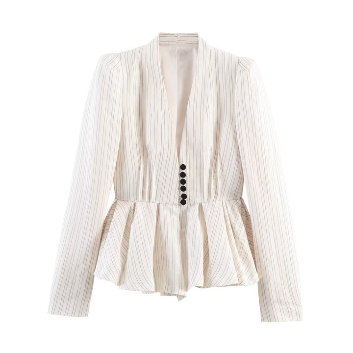 Damen Taillierte Blazerjacke mit tiefem V-Ausschnitt, Schößchen und Zierknopfleiste Drune