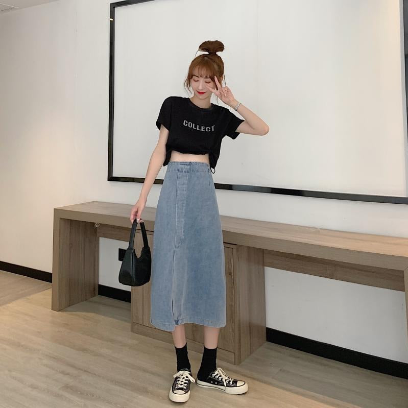 Damen Jeans-Midi-Rock mit seitlichem Schlitz Drune