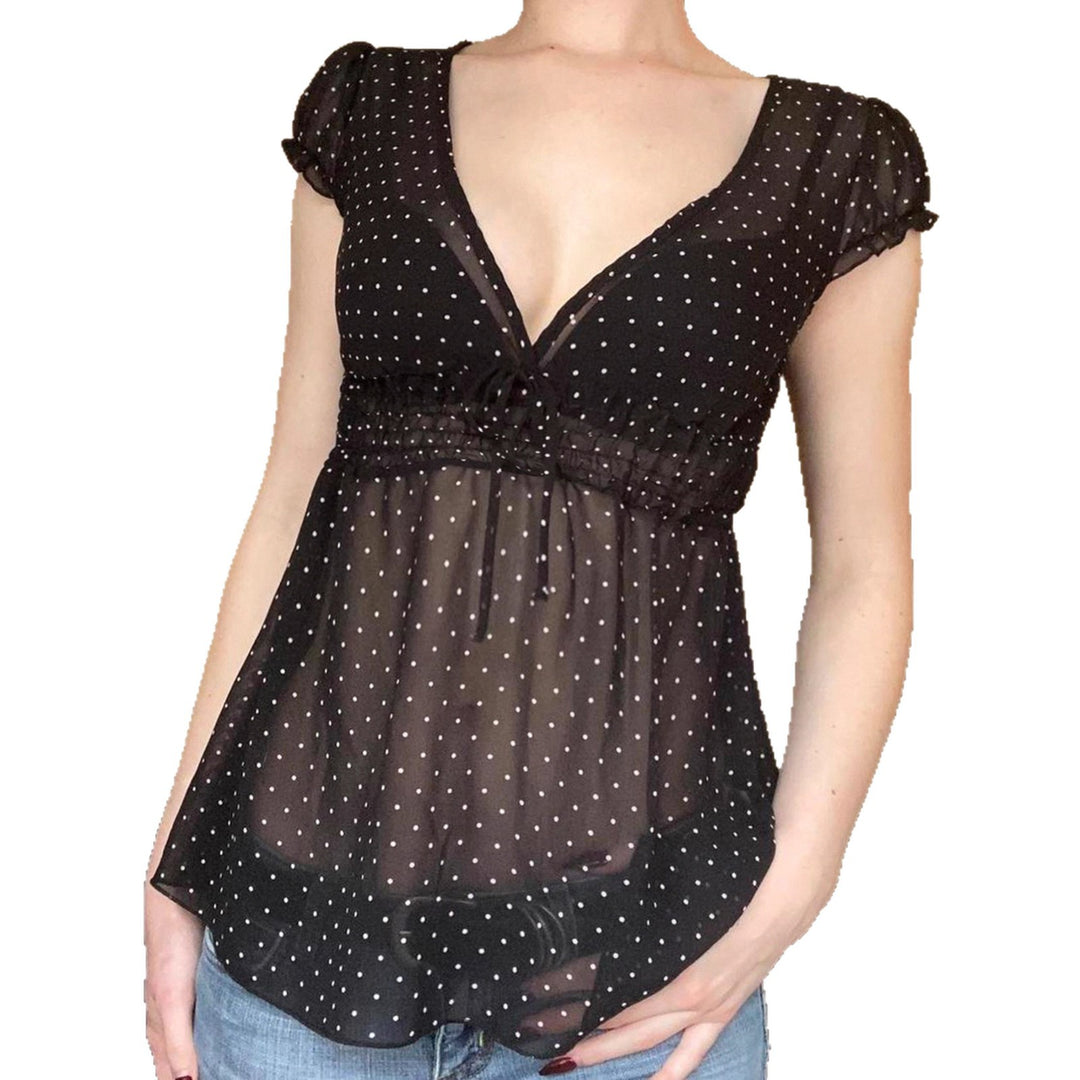 Damen Verspieltes Polka-Dots Blusenshirt mit Rüschendetails Drune