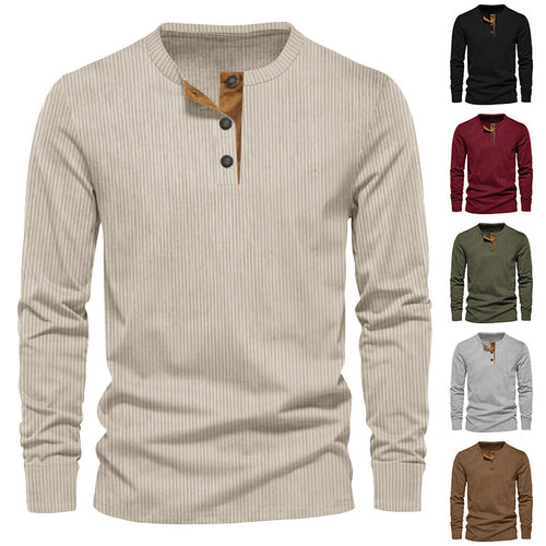 Herren nan geripptes Thermo-Henley aus Baumwollmix mit Dreiknopf-Leiste und elastischen Bündchen Drune