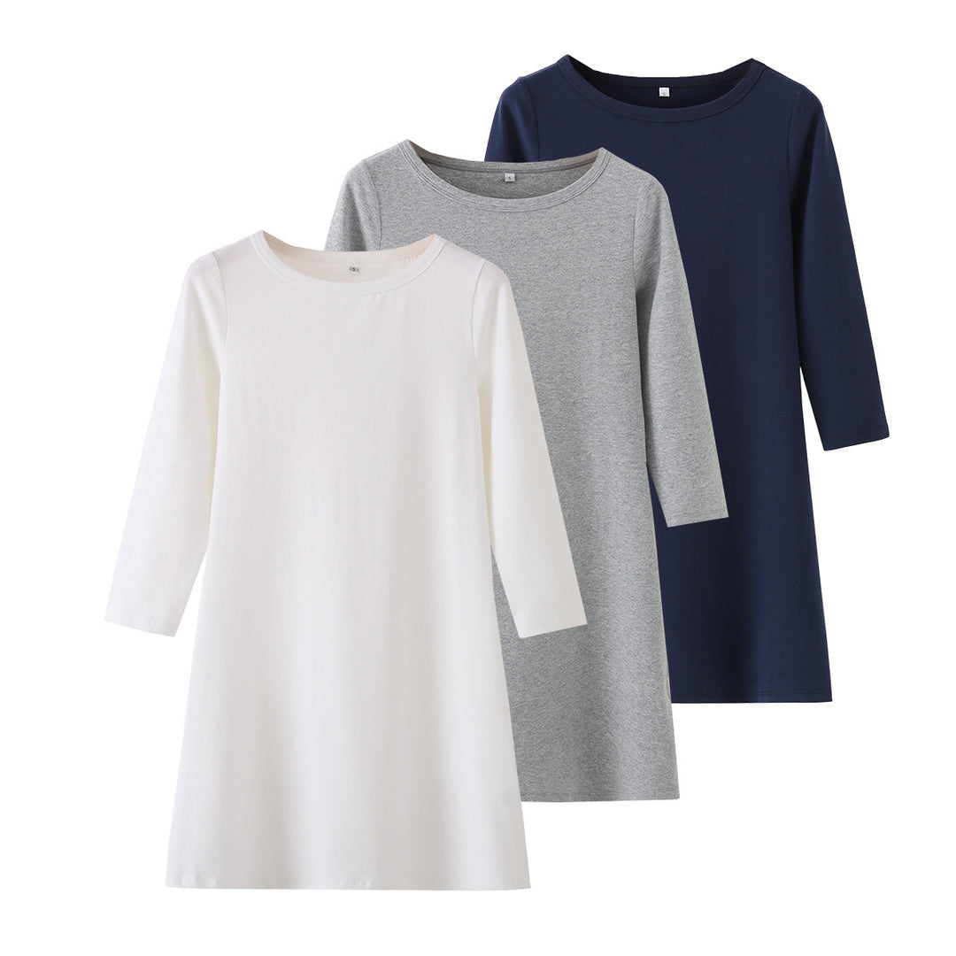 Damen Kuscheliges A-Linien Sweatkleid mit 3/4-Ärmeln und Rundhalsausschnitt Drune