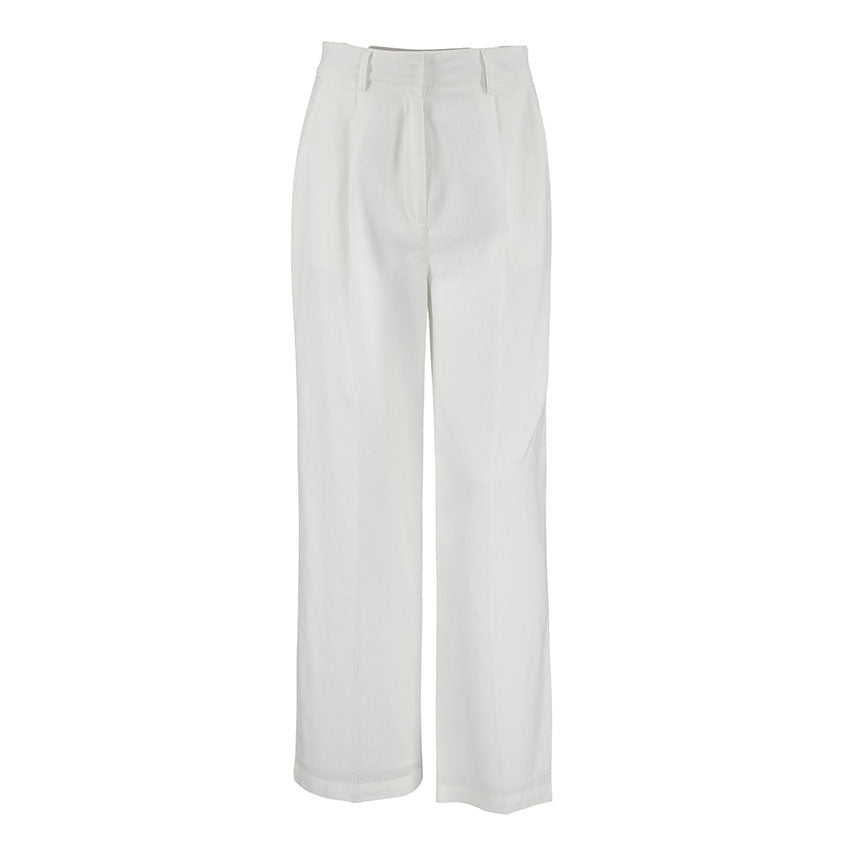 Damen Weit Geschnittene Leinenhose mit Elastischem Bund und Hohem Taillenbund Drune