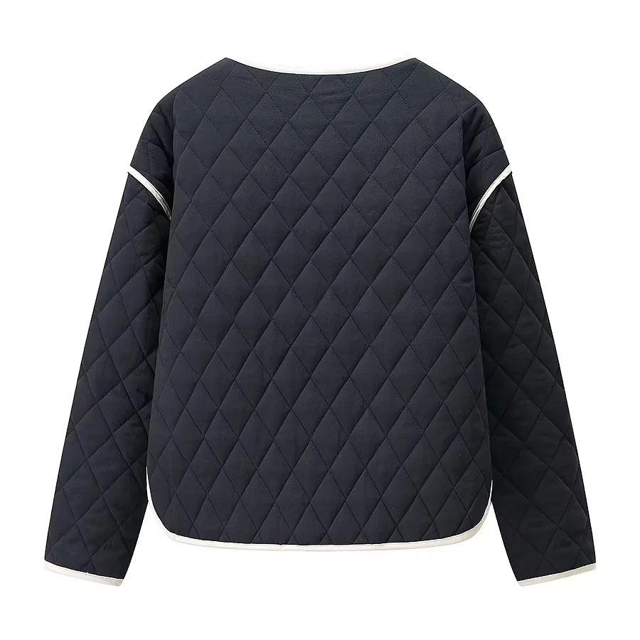 Damen nan gesteppte Übergangsjacke mit Rundhalsausschnitt oversized Eingrifftaschen und kontrastpaspel Drune