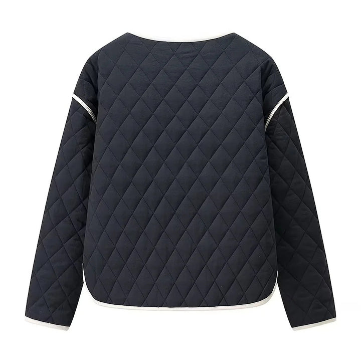 Damen nan gesteppte Übergangsjacke mit Rundhalsausschnitt oversized Eingrifftaschen und kontrastpaspel Drune