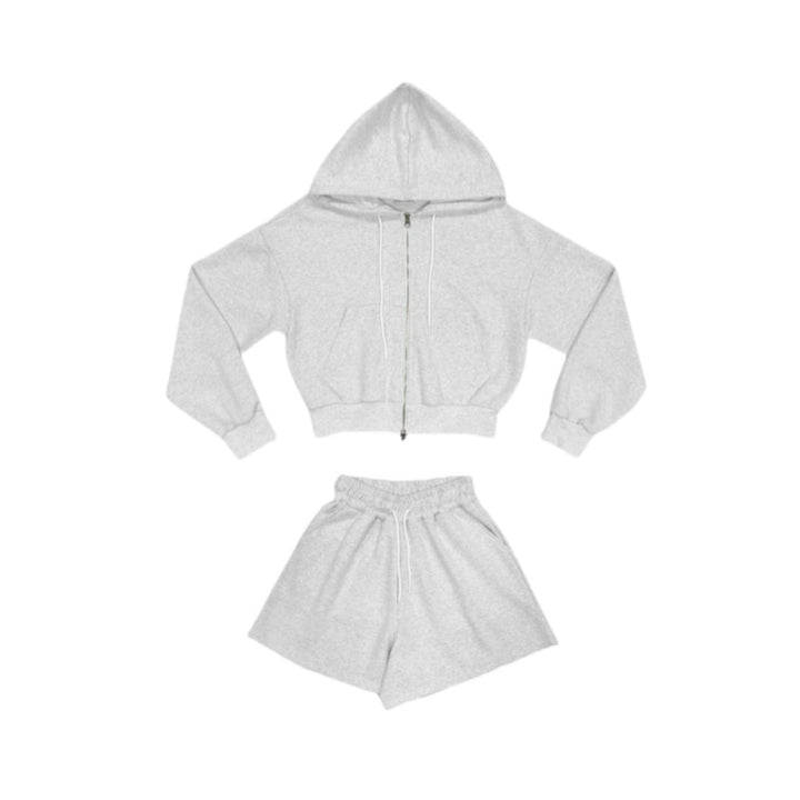Damen sportliches Loungewear-Set mit Kapuzenjacke und Shorts Drune