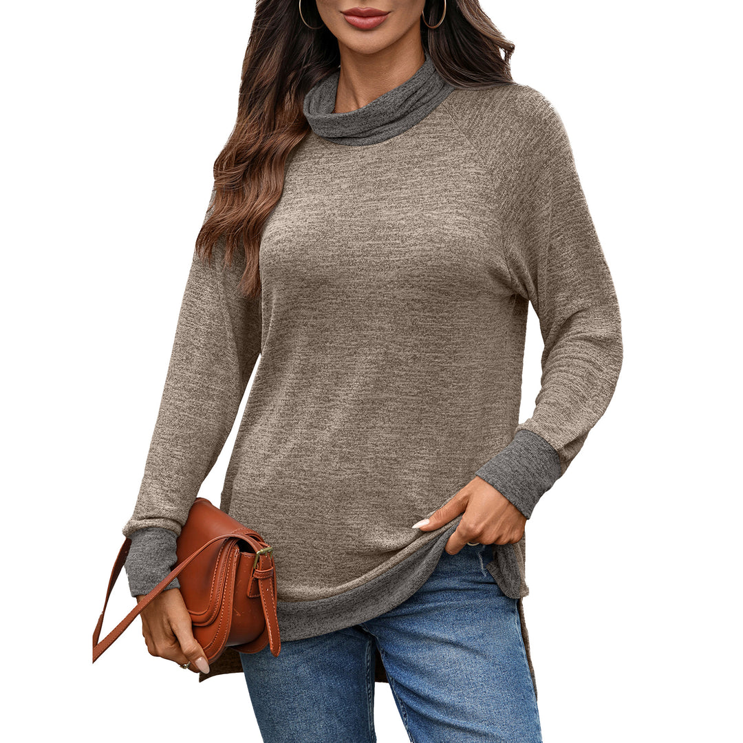Damen lässiger Pullover mit stehendem Kragen und seitlichen Schlitzen Drune