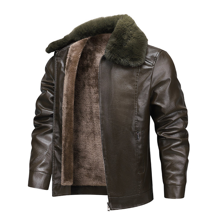 Herren Kunstleder-Fieldjacke mit durchgehendem Teddyfutter und verdecktem Reißverschluss Drune