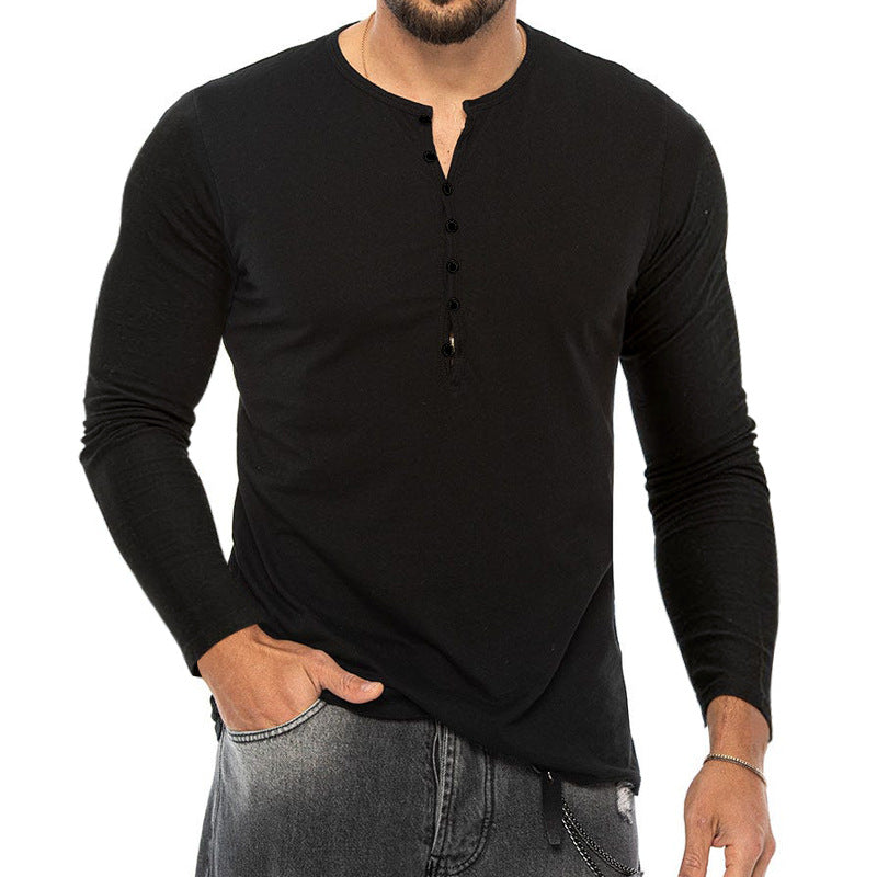 Herren nan schmal geschnittenes Henleyshirt mit Stehkragen und kurzer Knopfleiste Drune