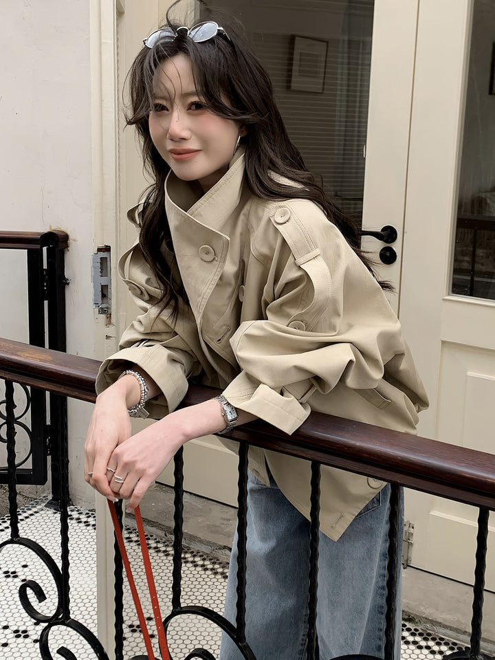 Damen Oversized Trenchcoat Jacke mit weitem Schnitt und Schulterklappen Drune