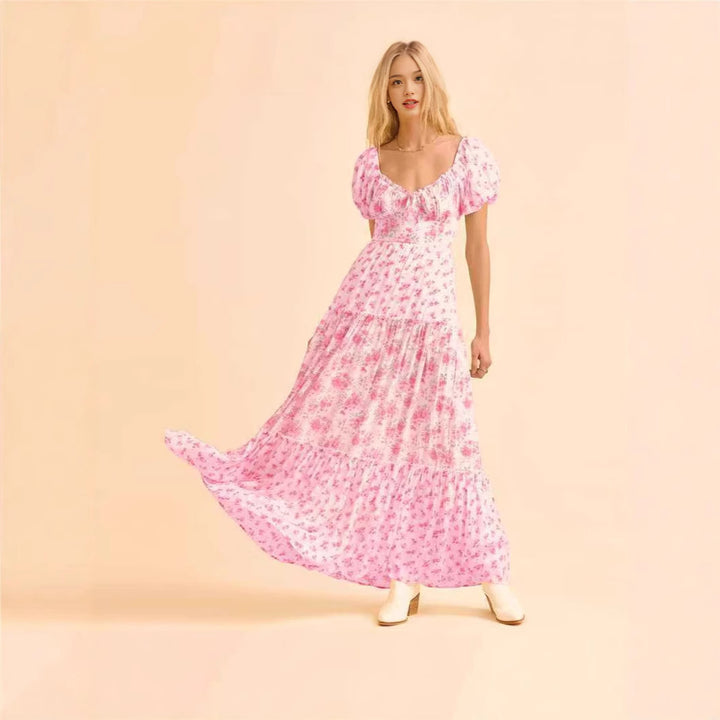 Damen Maxikleid mit blumigem Design und hochwertigen Puffärmeln Drune