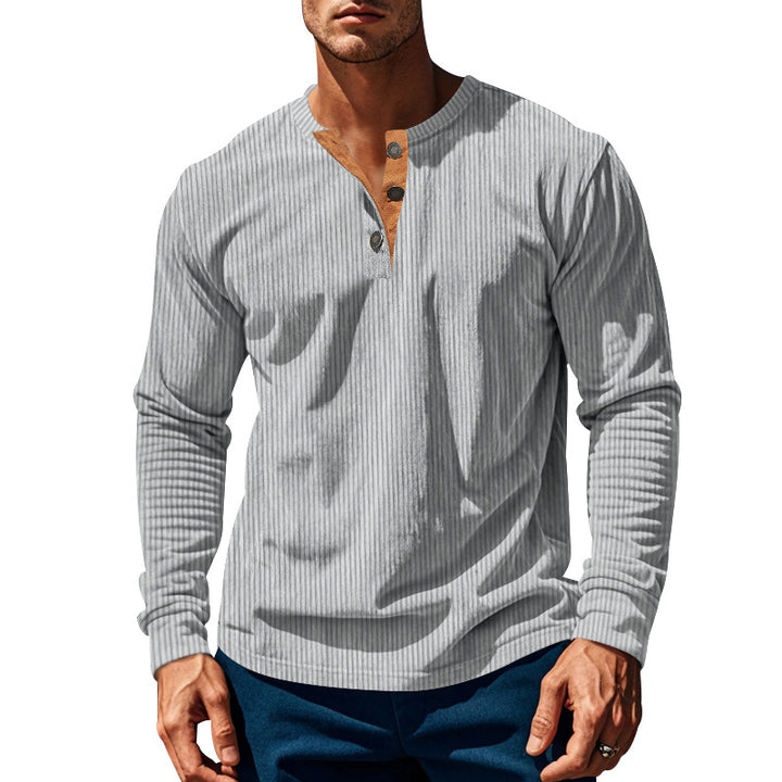 Herren Langarm-Henley-Shirt mit strukturiertem Design und modischen Knöpfen Drune