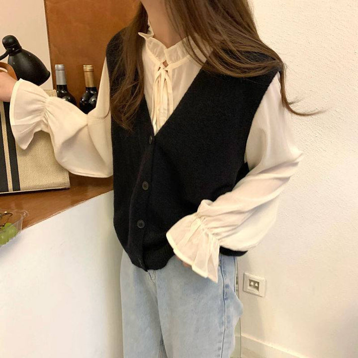 Damen Strickweste mit elegantem V-Ausschnitt und Knopfverschluss Drune