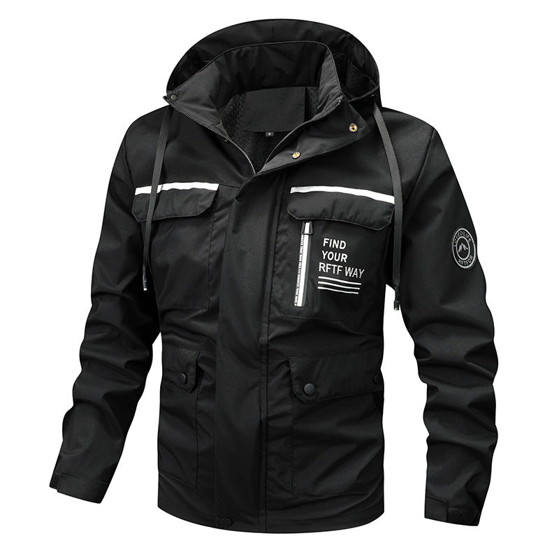 Herren nan wasserdichte Outdoorjacke mit Kapuze, multifunktionalen Taschen und atmungsaktivem Meshfutter Drune