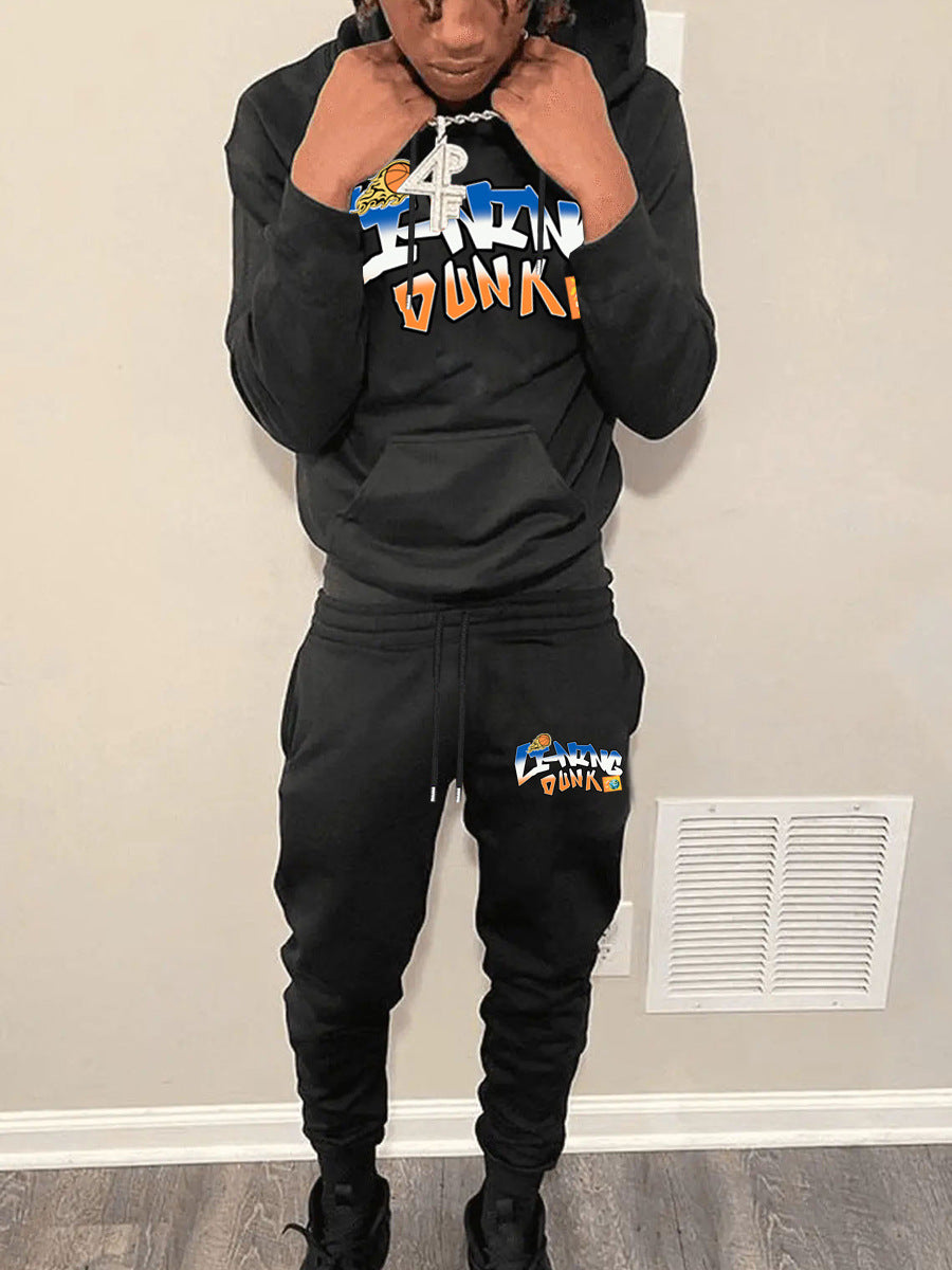 Damen Sportliches Hoodie- und Jogginghose-Set mit kreativem Basketball-Design Drune